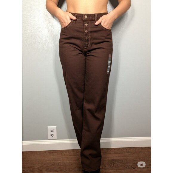 Levi's Ribcage Straight Ankle Women's Brown Denim Jeans Size 29 5 Snap Button - Picture 1 of 12